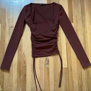 Brown Square Neck Top